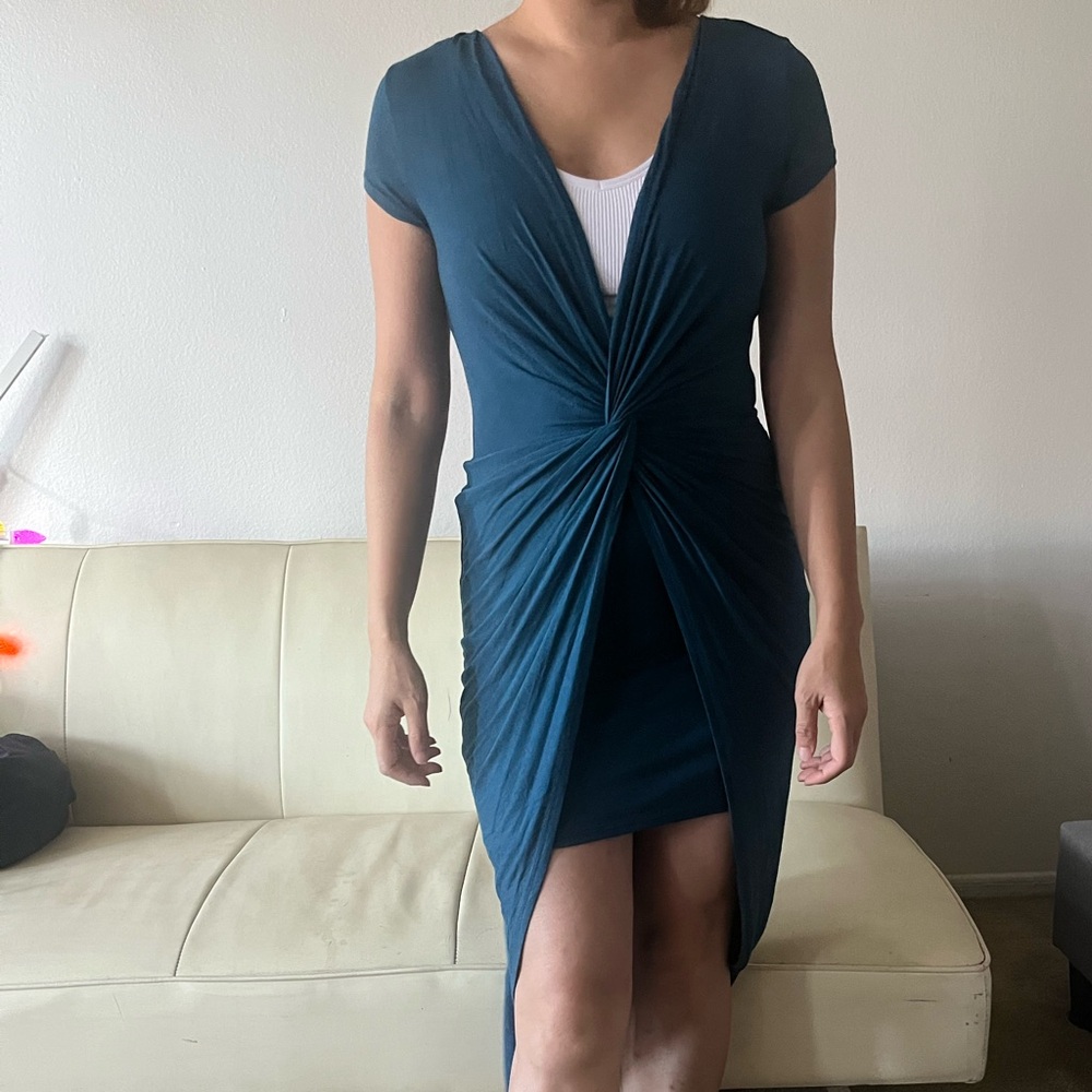 BLUE LOW CUT DRESS TRENDY IS SIZE MED FITS SMALL